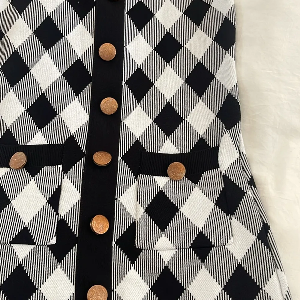 Classy Diamond Checkered Mini Dress White Size M - Image 2