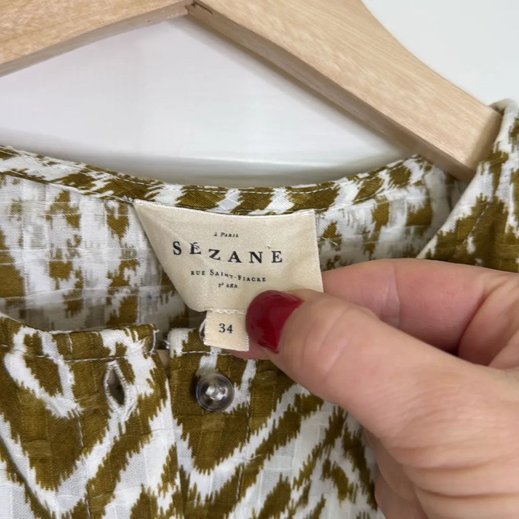 Sezane Boby ikat ruffle button down blouse - Image 4