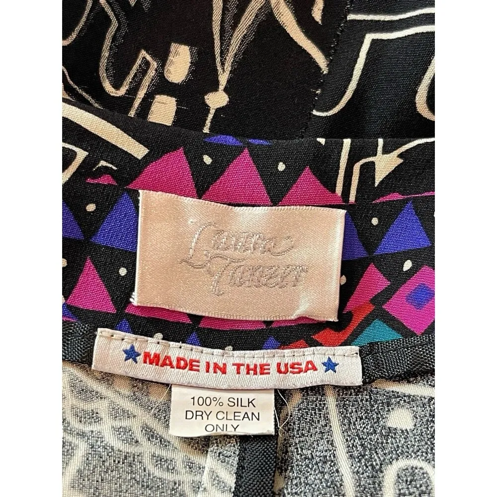 Laura Tanzer 100% Silk Bold Abstract European Cityscape Wide Leg Palazzo Pants L Black Size L - Image 5