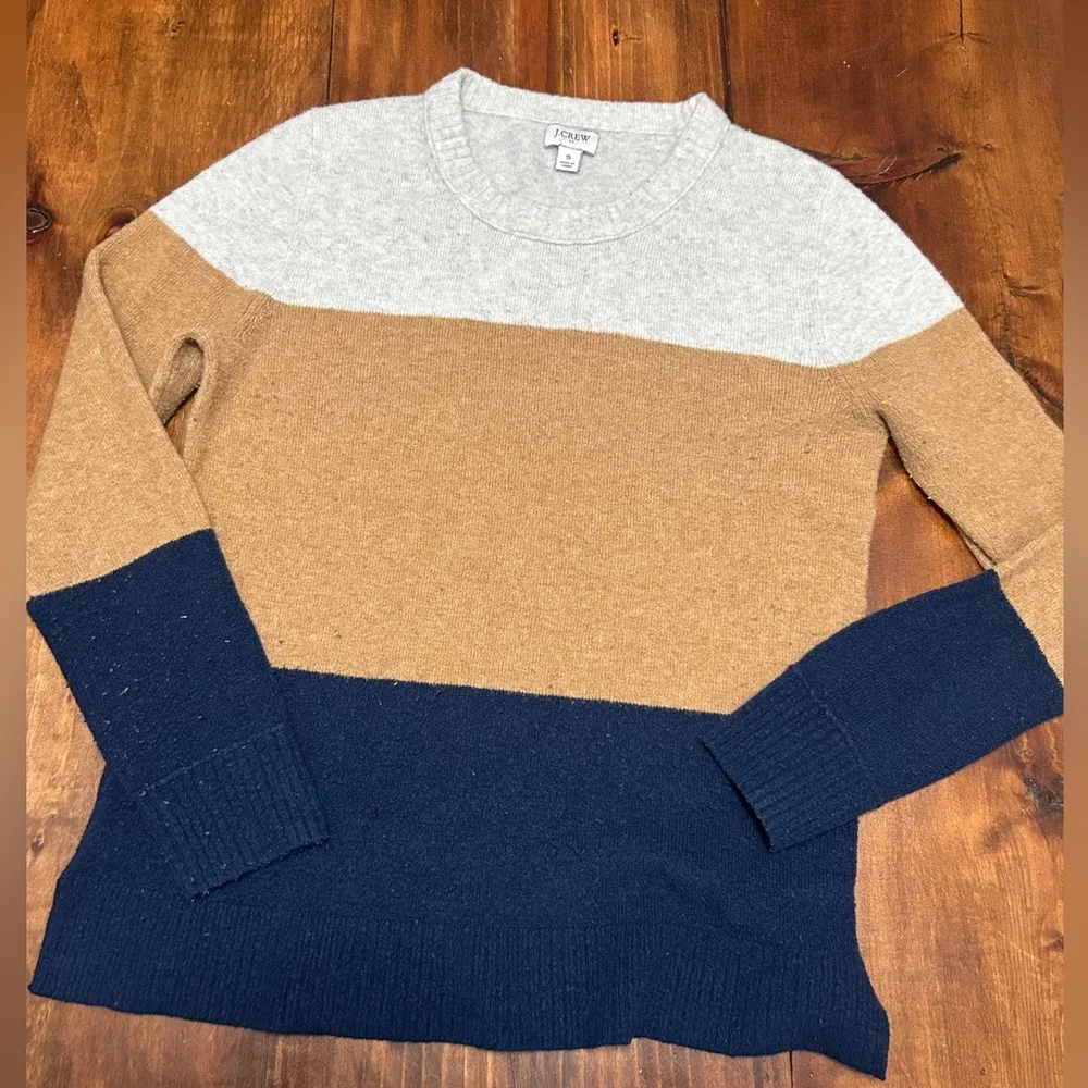 J.Crew Tan Navy and White Striped Color Block Small Women’s Crewneck Sweater - Image 5