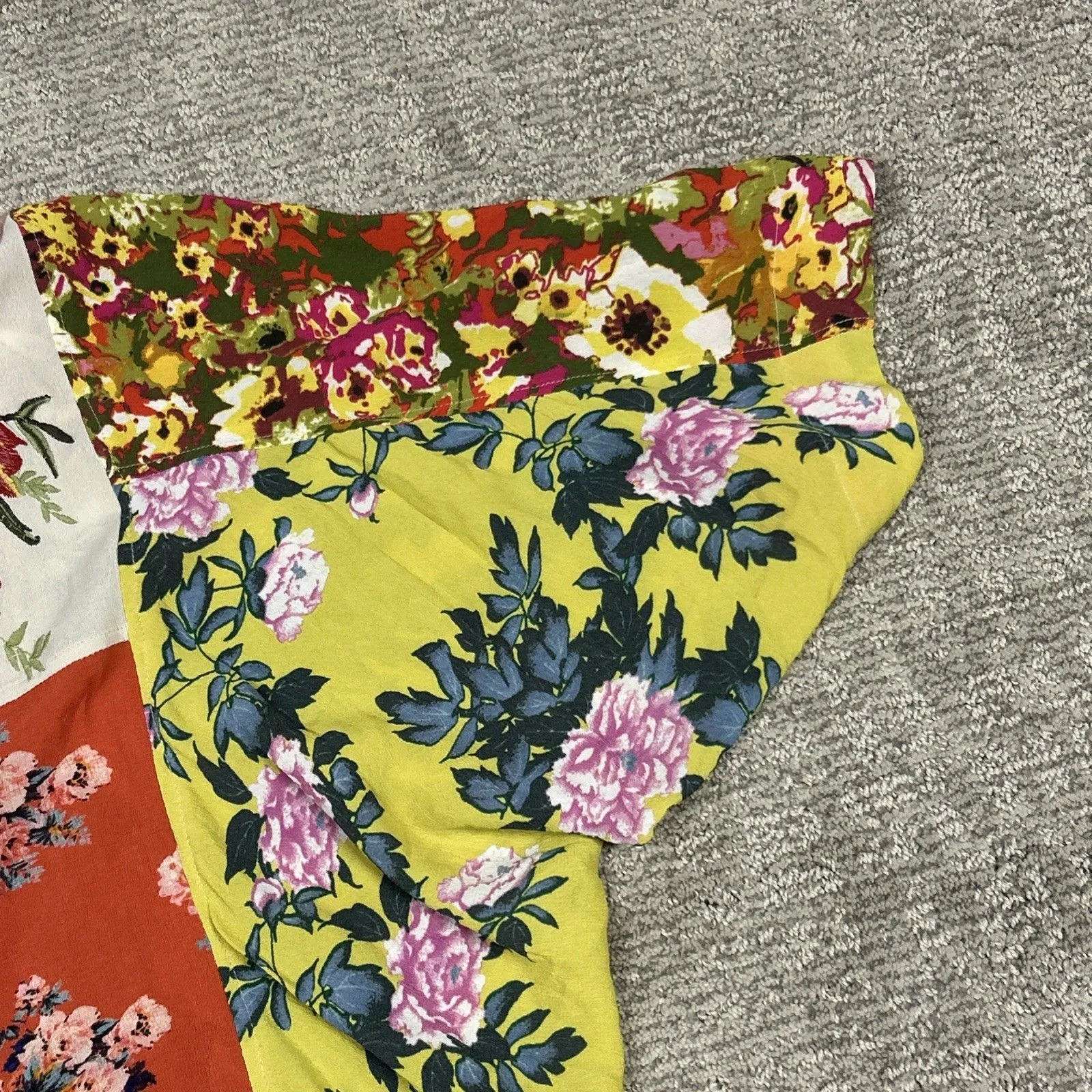 Vincente Cardigan Womens Medium Patchwork Kimono Bohemian Floral Embroidered Blue - Image 4