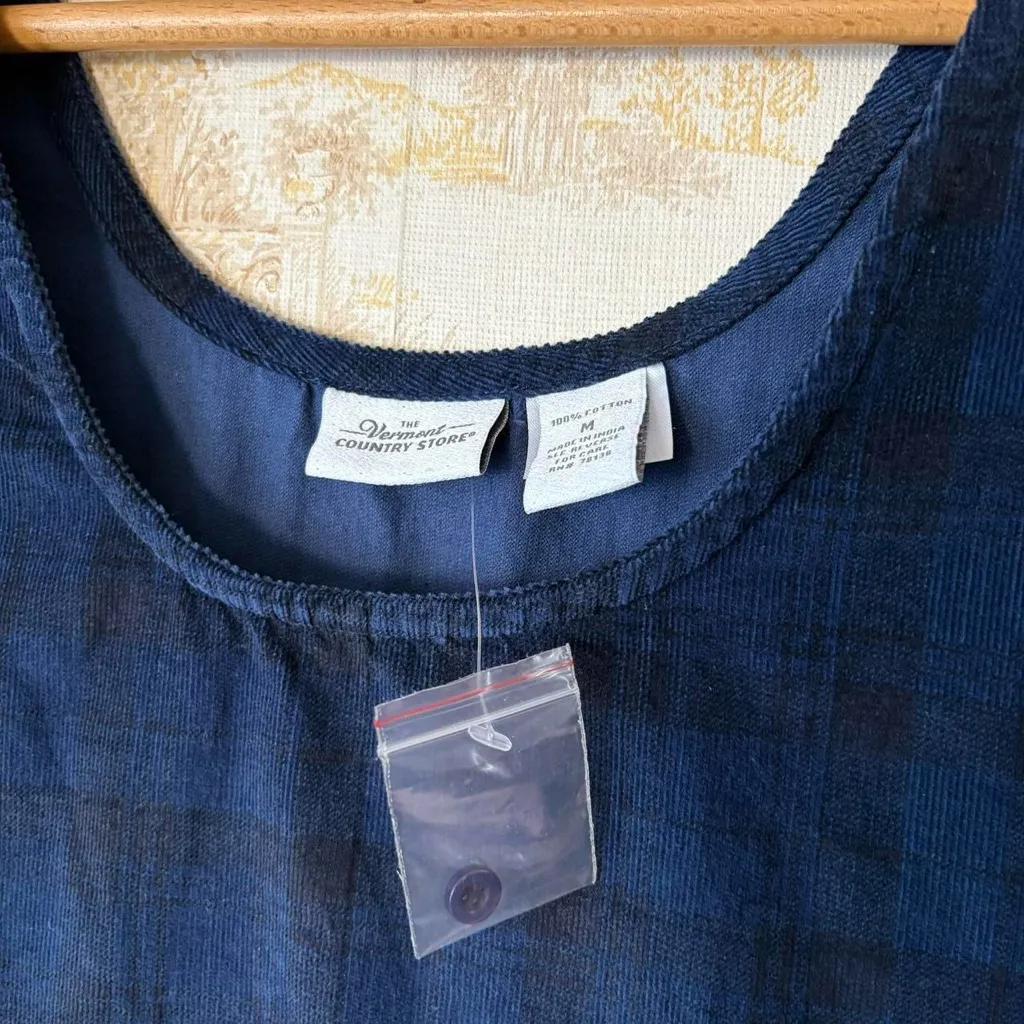 Vermont Country Store blue black plaid cottagecore corduroy jumper dress M NWT Size M - Image 4