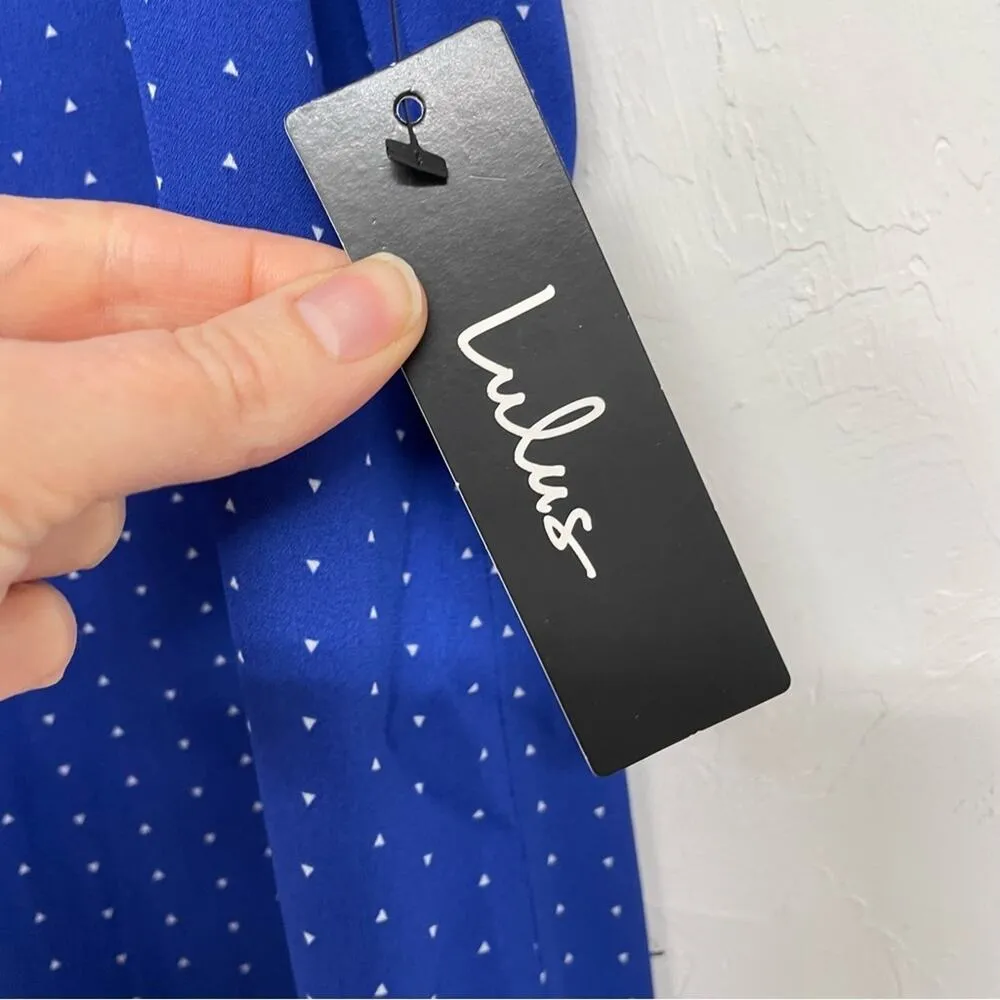 Lulus Blue Polka Dot Spaghetti Strap Casual Slip Dress Womens S Midi Coquette - Image 3