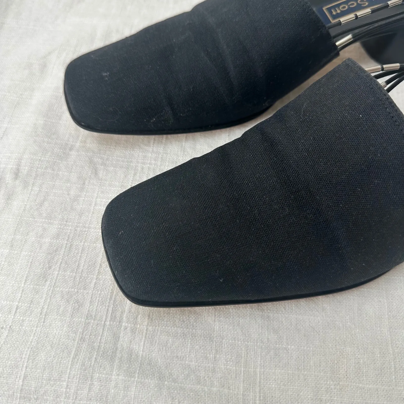 Laura Scott‎ Vintage 90s Black Mule Slingback Heels Block Heel Square Toe 8.5M - Image 5