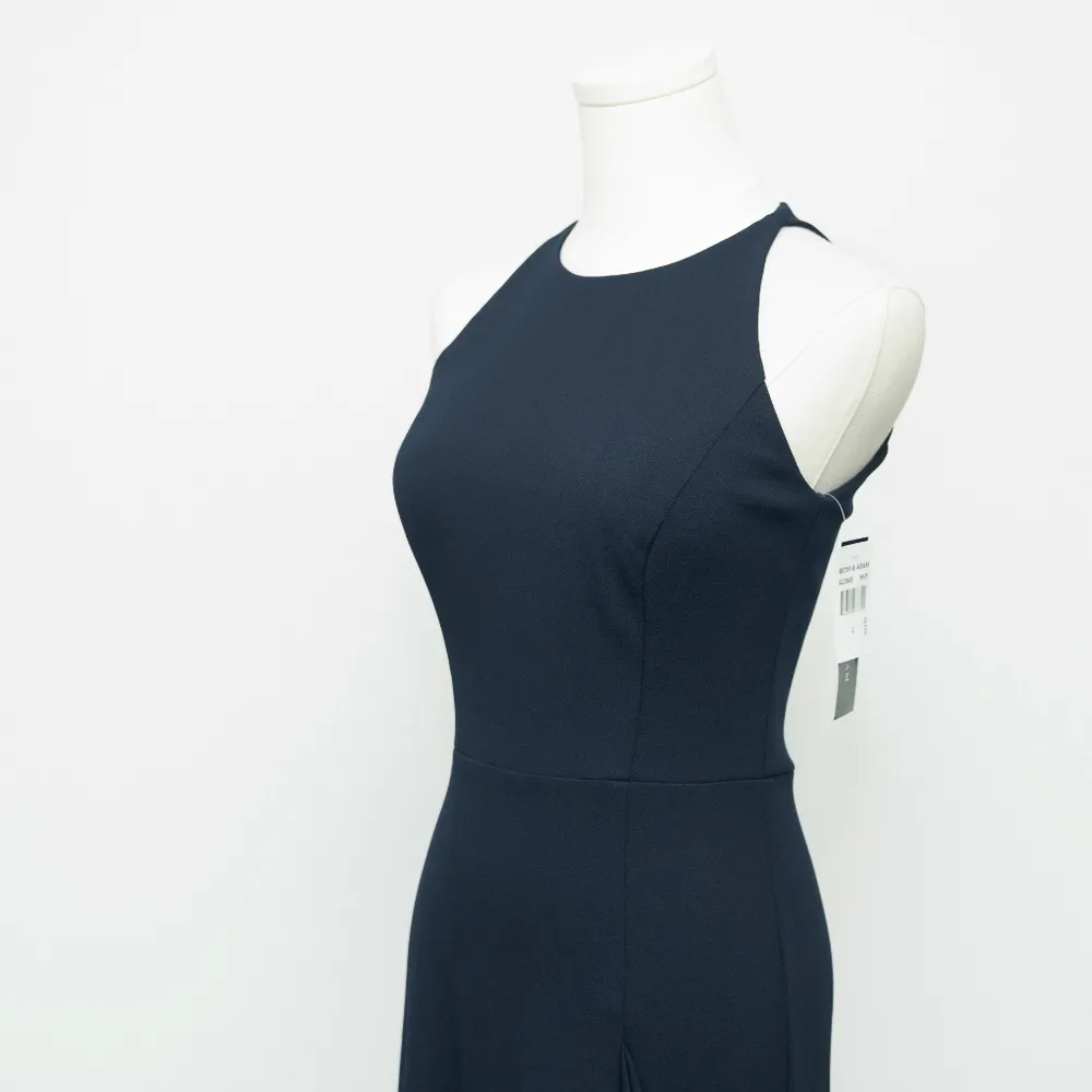 Betsy & Adam Arielle Scuba Crepe Ruffle Slit Gown Navy Size 2 - Image 11