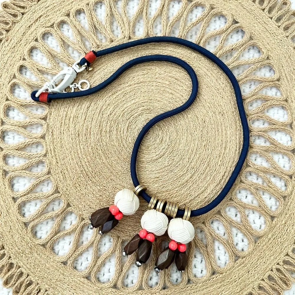 JCrew Nautical Long Cording Rope Ball Wooden Bead Statement Beach Boho Necklace - Image 5