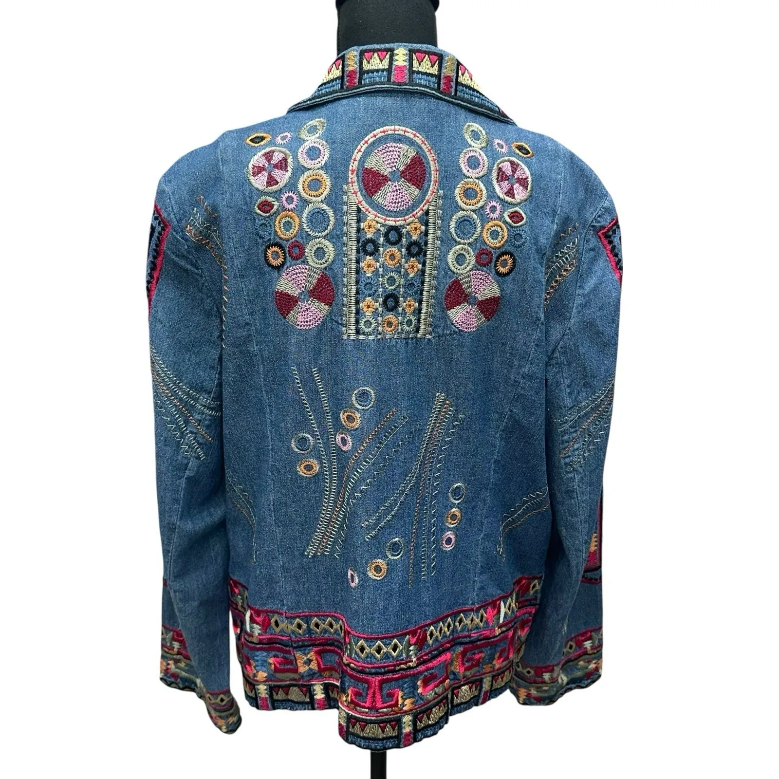Vintage Coldwater Creek‎ Aztec Embroidered Denim Jacket Snap Closure Size Large - Image 5