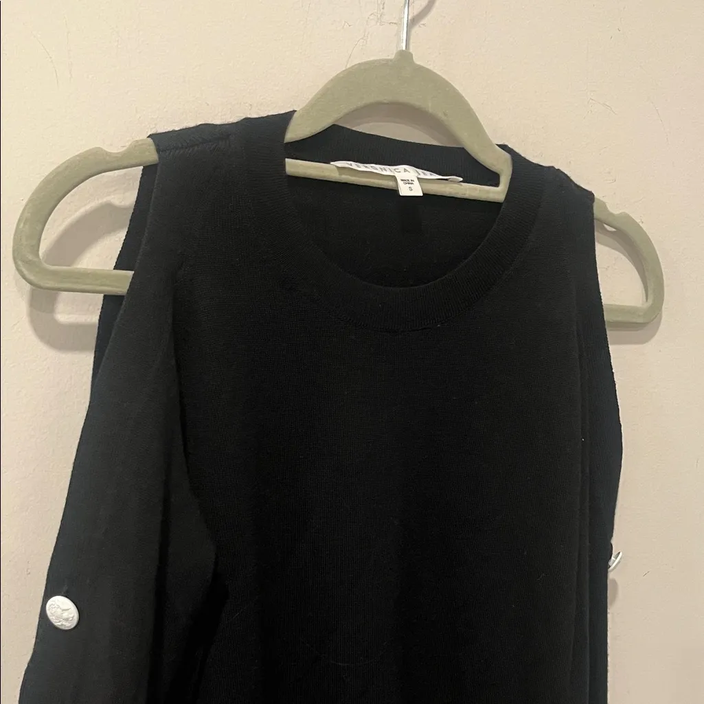 Veronica Beard Black Veda Cold Shoulder merino wool sweater size small - Image 8