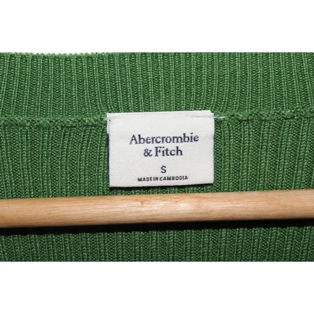 Womens Abercrombie & Fitch Green Ribbed Knit Long Sleeve Scoop Neck Sweater Sz S - Image 3