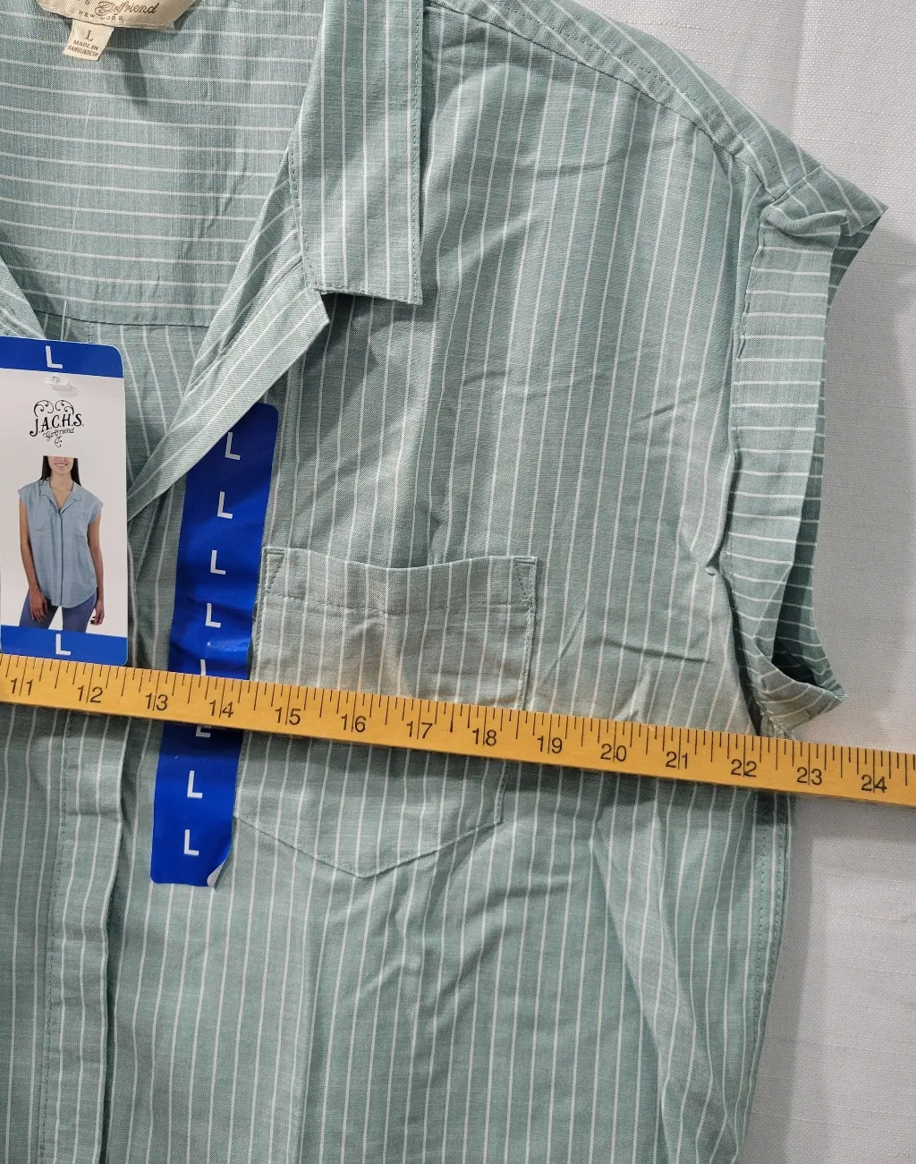 Jachs Girlfriend Women's Striped Cotton Green Sleeveless Button-Up Shirt Size L - Image 4