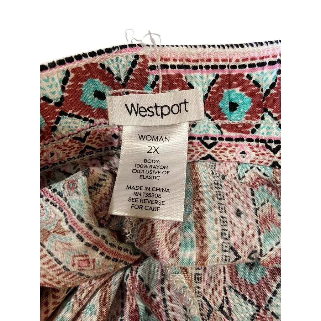 Westport Tribal Print Cropped Pull-On Pants White Size 2X Coastal Boho Beach - Image 3