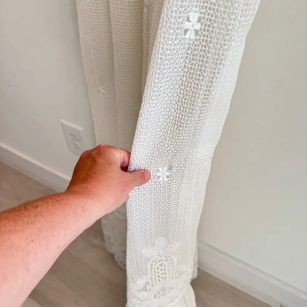 Vintage Bohemian Handmade Crochet Lace Puff Sleeve Wedding Dress XS White - Image 10