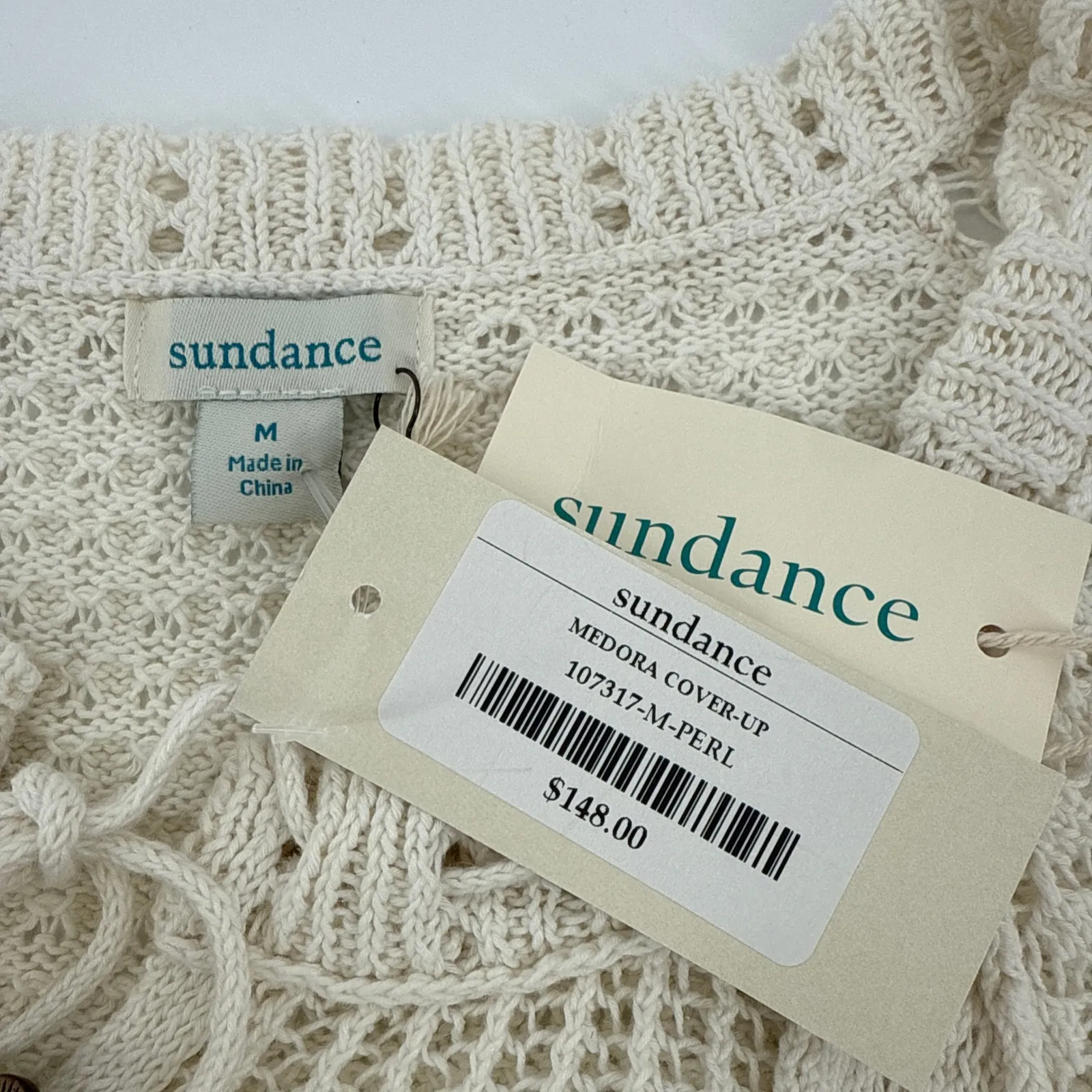NWT Sundance Medora Cover Up Pearl White Linen Cotton Lace Up Crochet Medium - Image 8