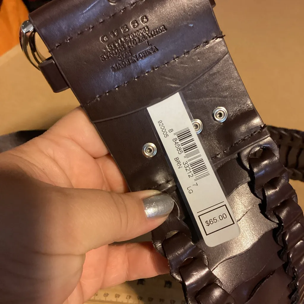 GUESS DARK BROWN THICK FAUX LEATHER STATEMENT BELT W/RHINESTONE ACCENTS (L) - Image 12