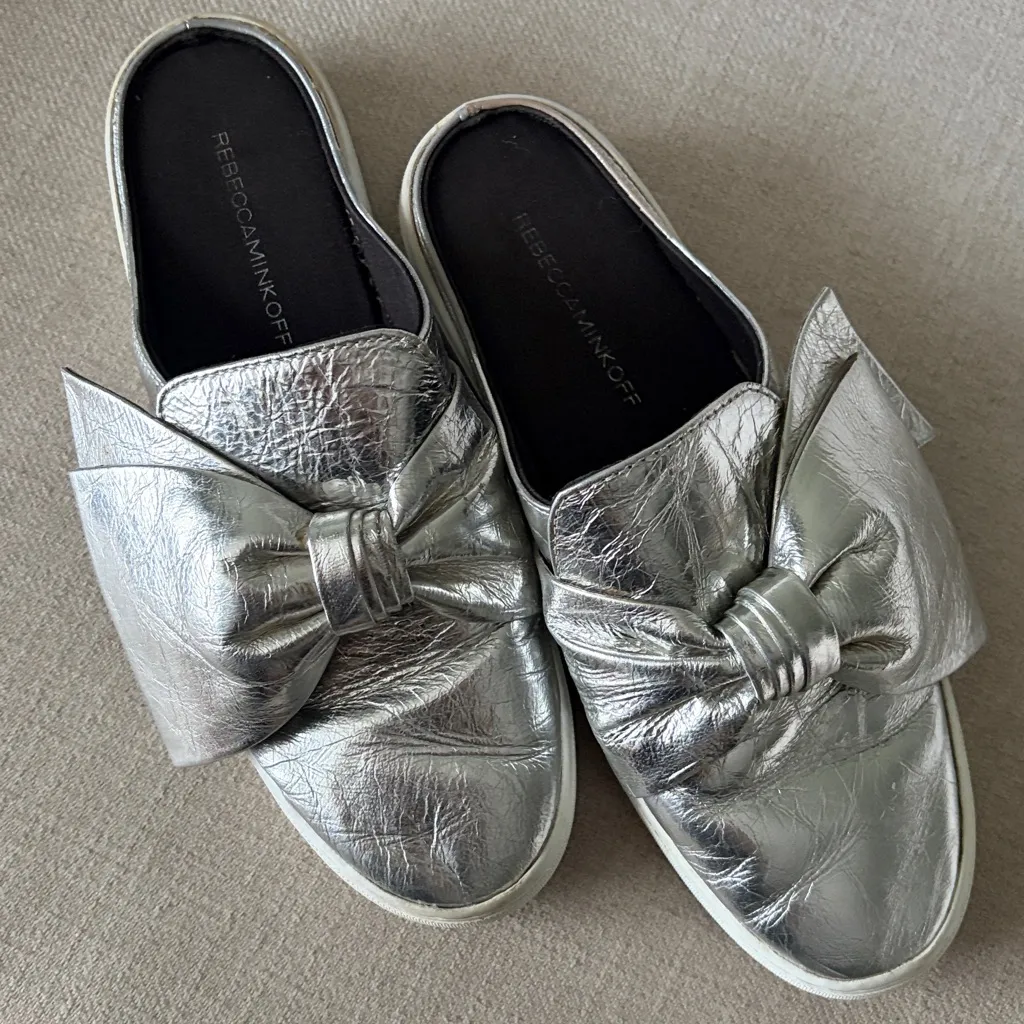 Rebecca Minkoff Size 8 Silver Bow Neva Leather Platform Sneaker Mules - Image 10