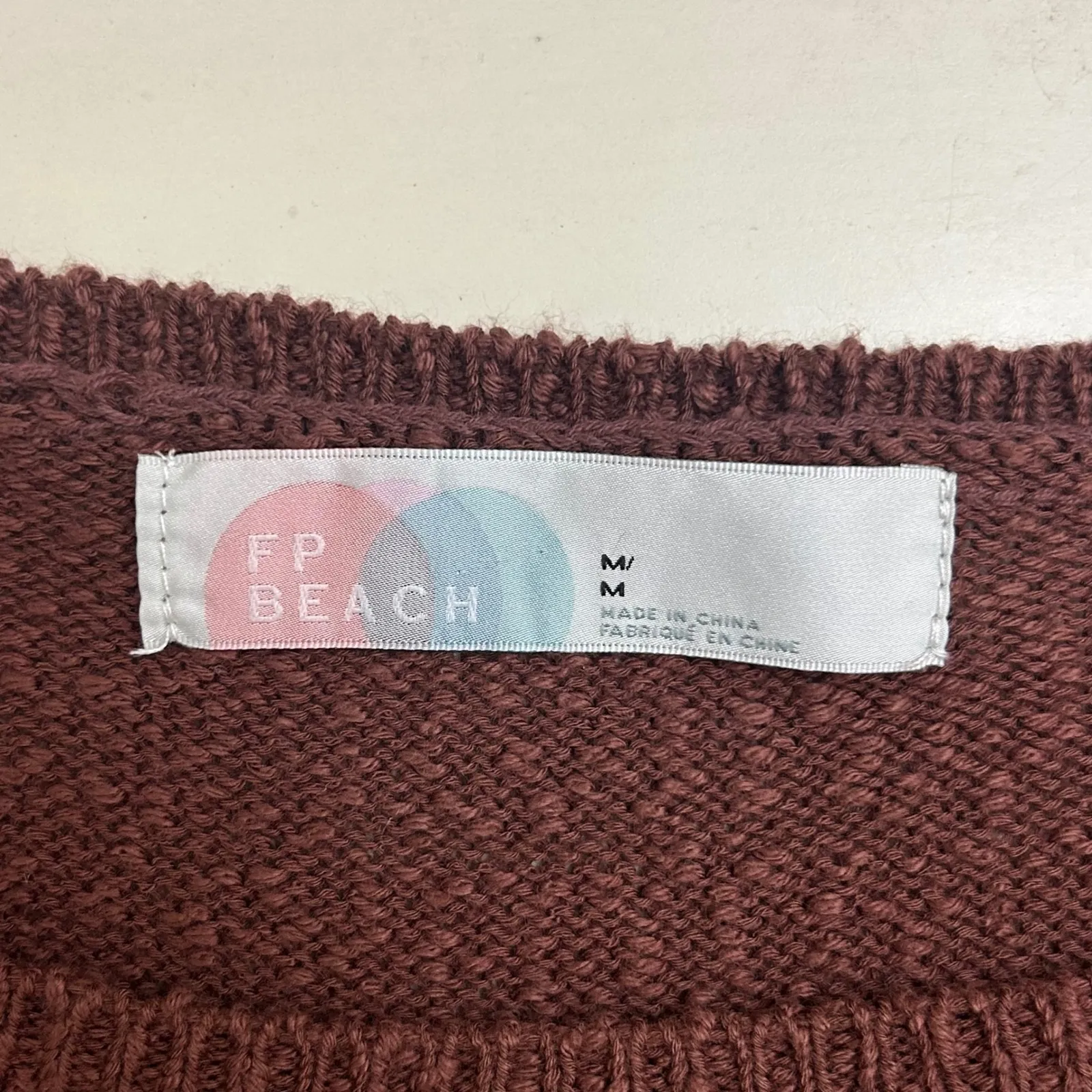 FP Beach Sz M Textured Knit Coverup Tunic Dress Side Slit Boho Chocolate Brown - Image 5