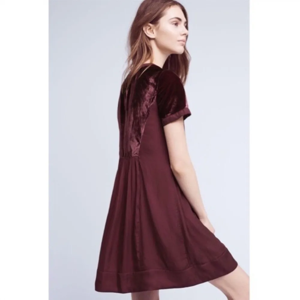 Maeve • Anthro Ingrid velvet dress burgundy shift mini tunic maroon wine silk - Image 12