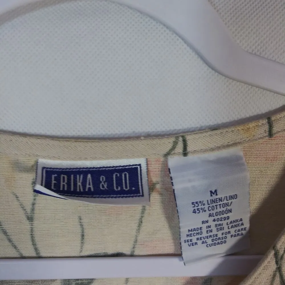 Erika & Co Vintage Neutral Floral Linen Jacket Shacket Cottage Size M - Image 5