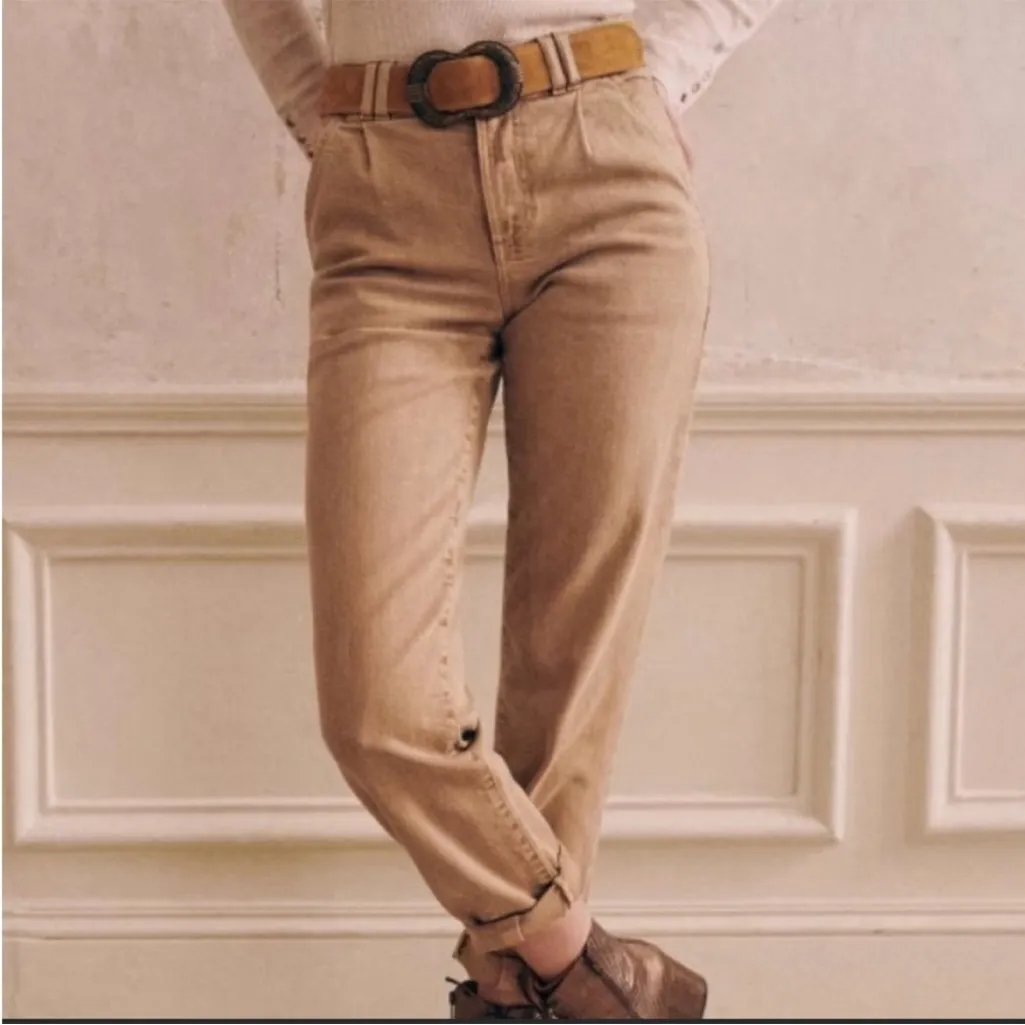 Sezane Pantalon Manu Jeans Cuffed Pants Beige Tan 34/2 - Image 3