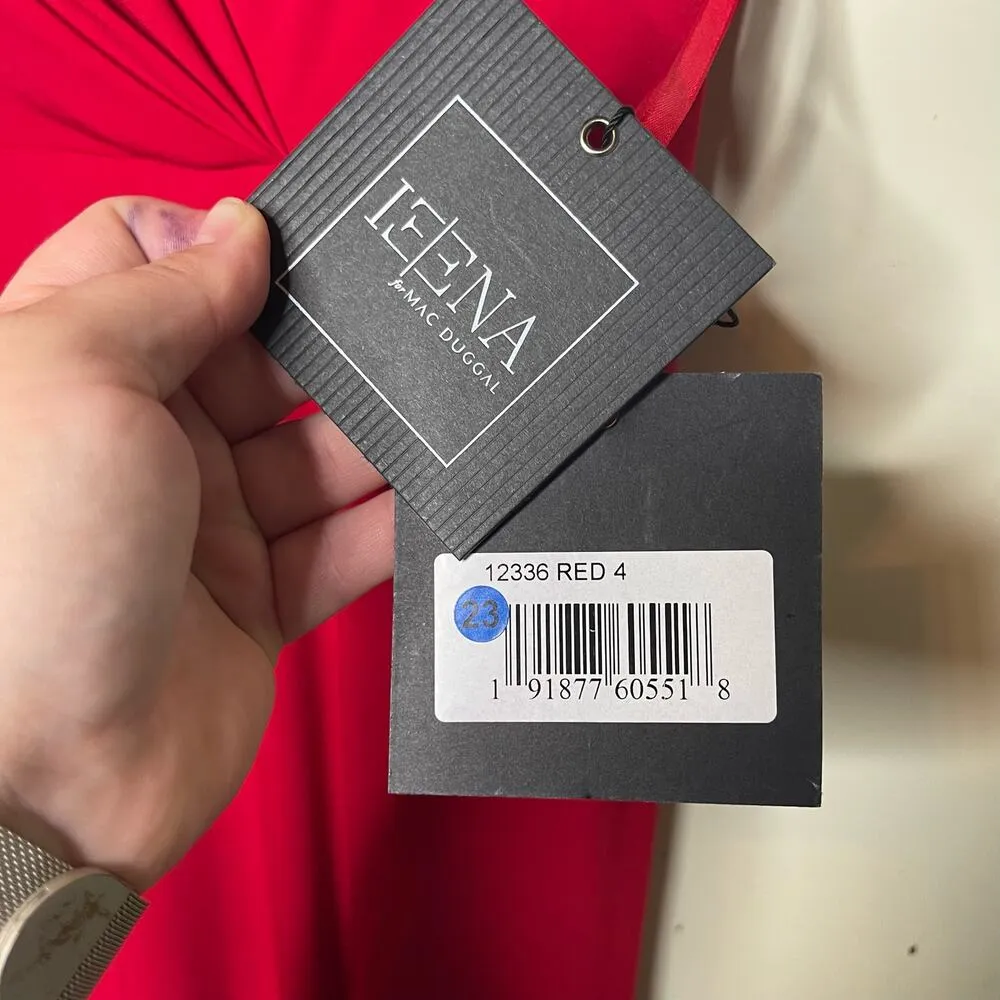 NWT Ieena Mac Duggal Sleeveless V Neck Jersey Gown in Red sz 4 12336 - Image 5