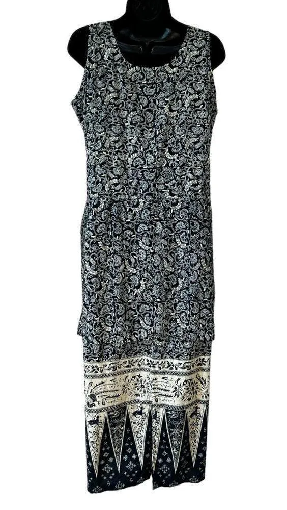 J. Peterman Company Batik Deep Teal Blue/Cream Kaftan Dress Blue Size M - Image 10