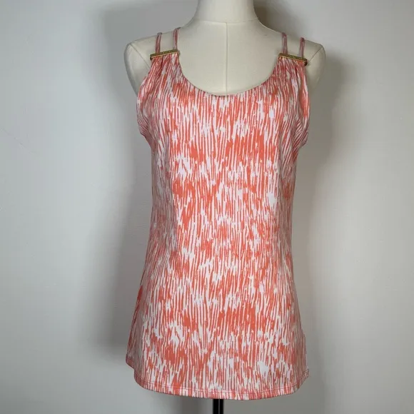 Michael Kors Strappy Tank Top Gold Metal Logo Detail Women’s Size Small Orange - Image 2