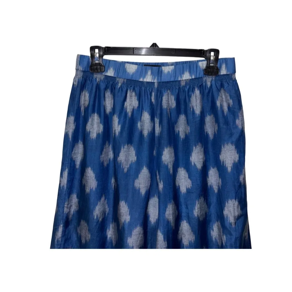 Theory Smocked Culotte Wide Leg Crop Pant In Spot Ikat Lawn Blue/White Size M - Image 5