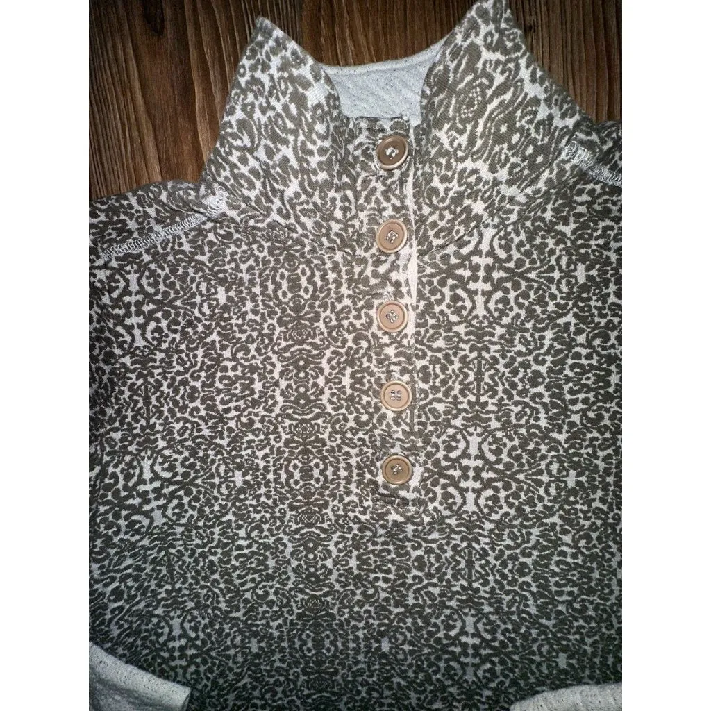 Kavu Sweater Womens Sz Xl Gray Pattern Scroll Pullover Thumb Holes gorpcore Ski - Image 3