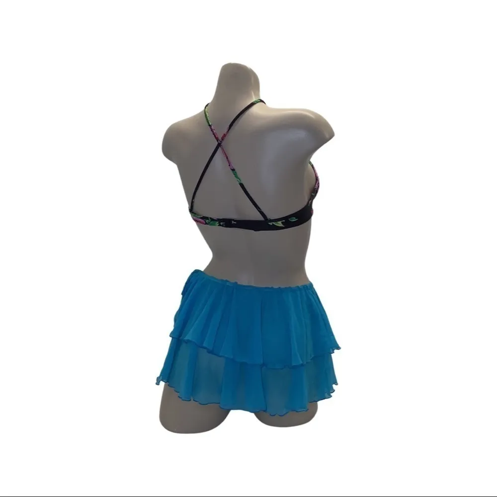 Zuliana Size Small Mesh Teal Ruffle Side Tie Mini Skirt. Made in USA. New Blue - Image 4