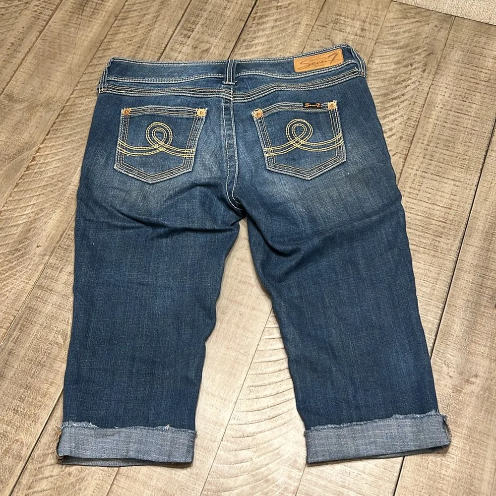 Seven7 Shorts Women 8 Cuffed Hem Denim Low Rise Dark Blue Jean capris - Image 6