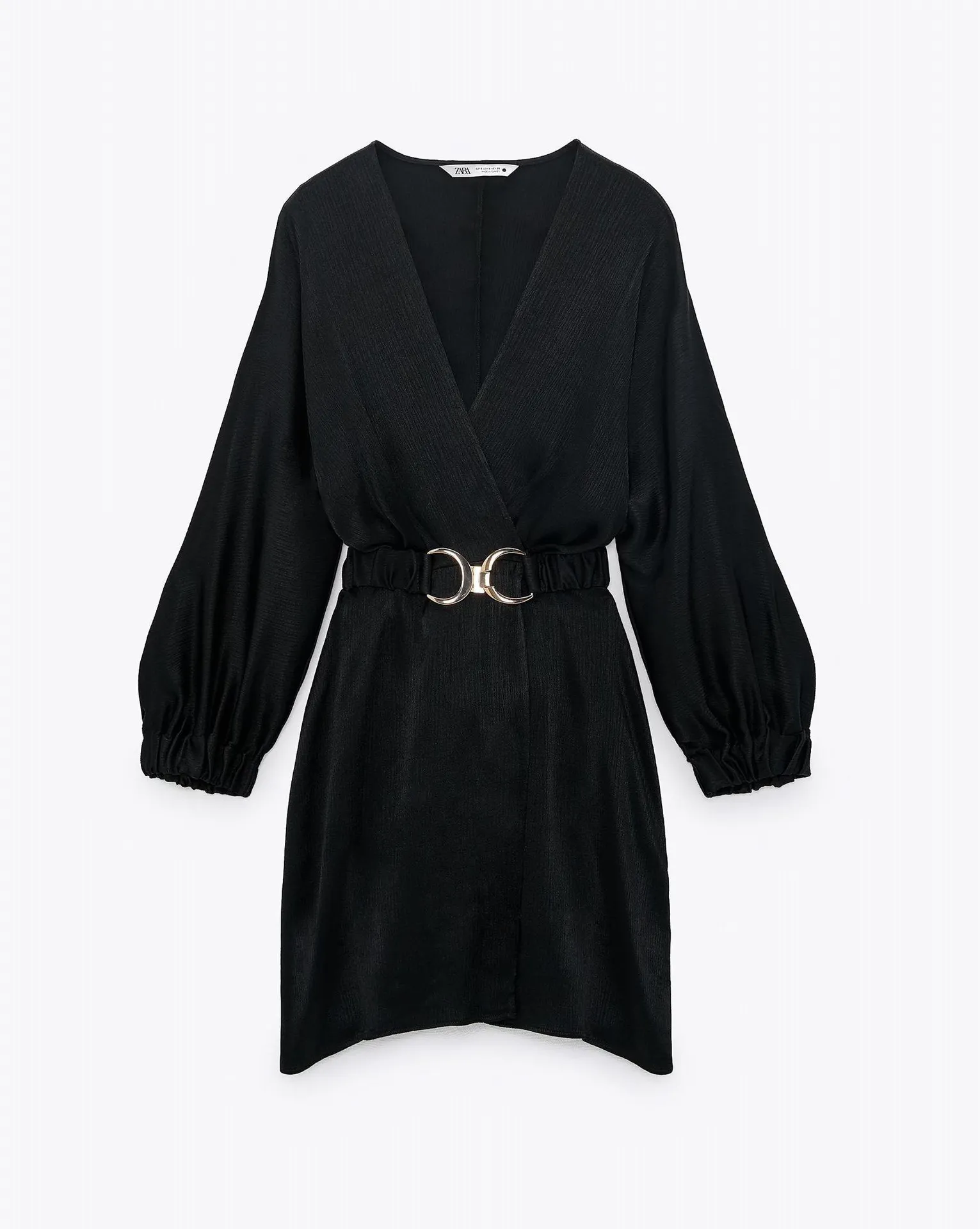 Black Belted Satin Effect Mini Wrap Dress - Image 8
