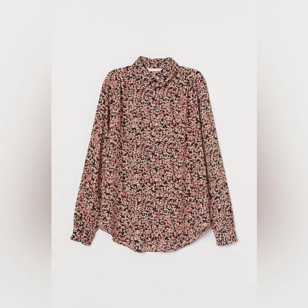 H&M‎ Black Yellow Pink Floral Oversized Button Down Shirt Sz XS - Image 7