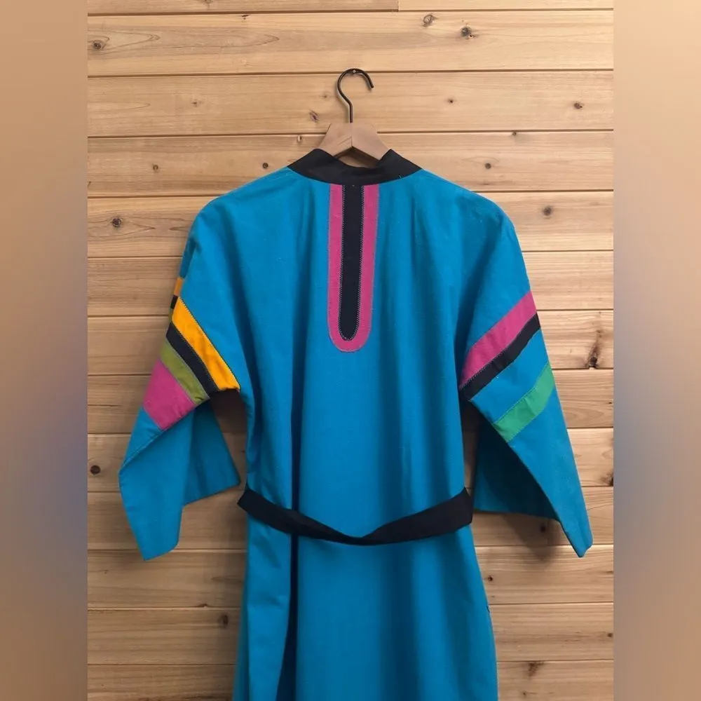 Vintage 70’s Youth Guild Size Large Unisex Colorful Colorblock Full Length Robe Blue - Image 13