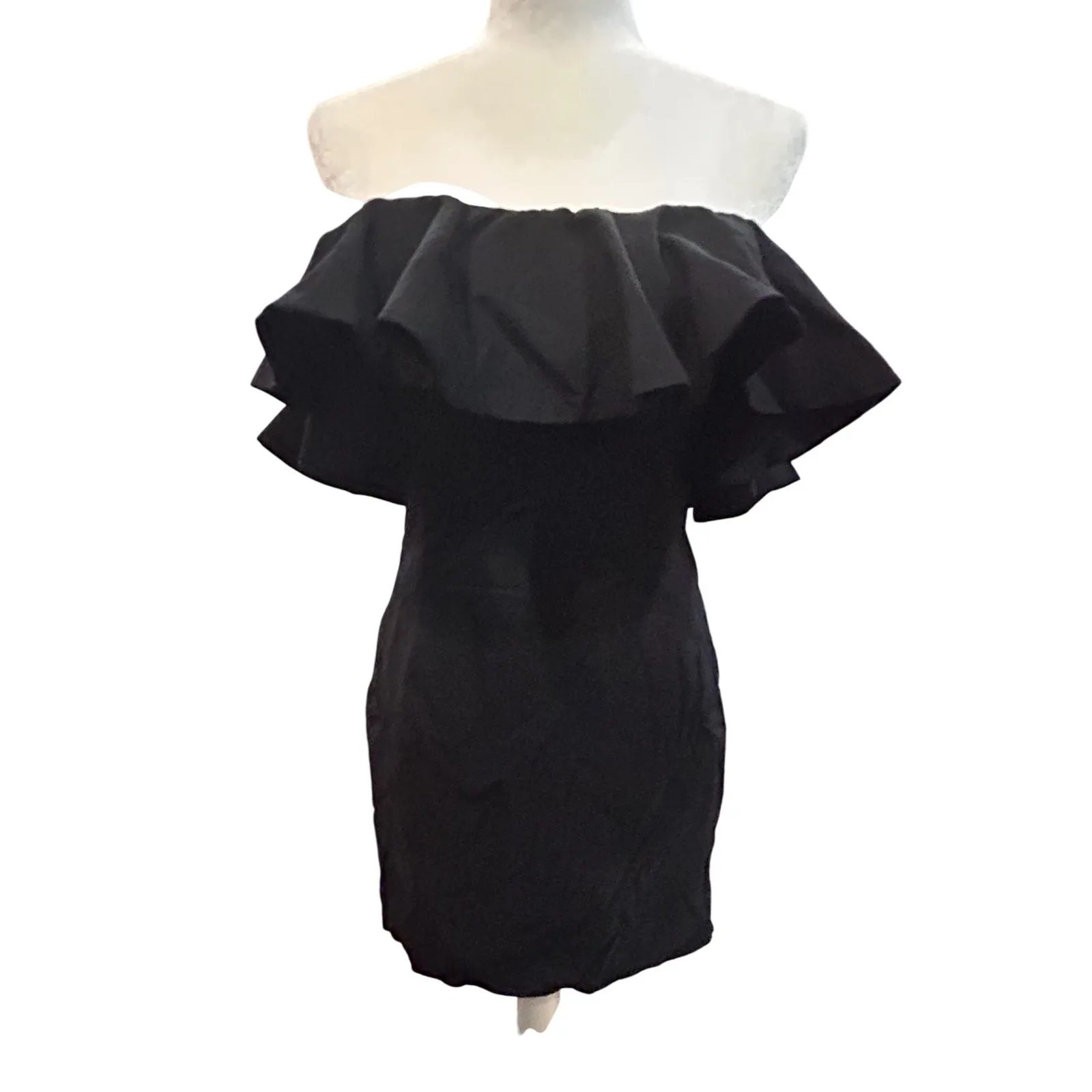Black Off The Shoulder Ruffle Mini Dress Evening Party Cocktail Size L - Image 2
