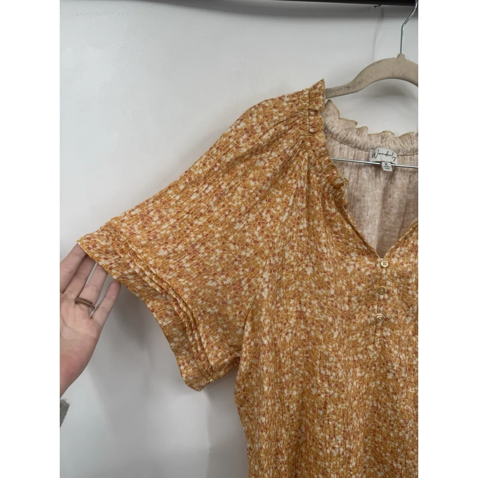 Wonderly Floral Blouse Women XL Yellow Prairie Peasant Cottage Western Boho - Image 5