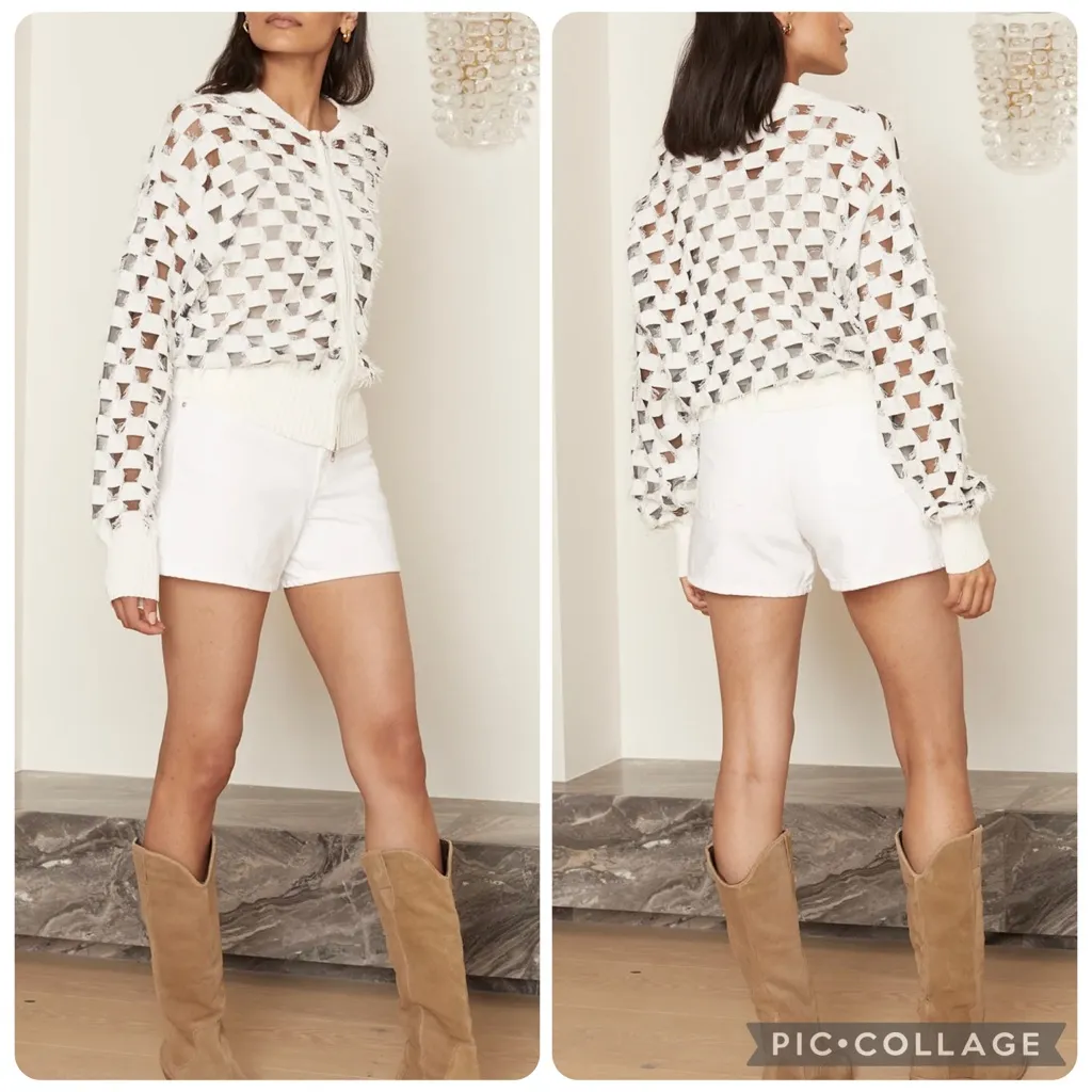 Jovanna London Enna Cardigan Bomber Sweater NWOT S/M Frayed Mesh Chic Full Zip Black Size undefined - Image 2