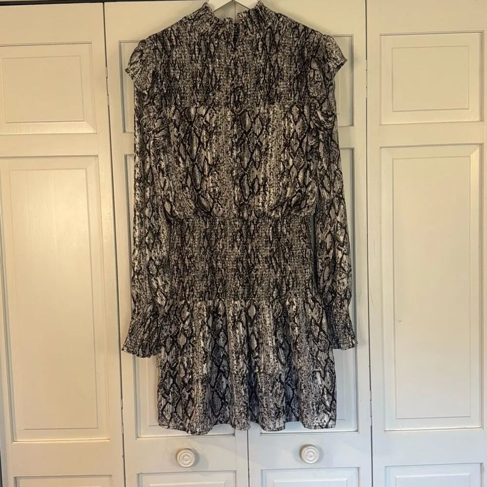 English factory metallic smocked snake print long sleeve dress - Image 7