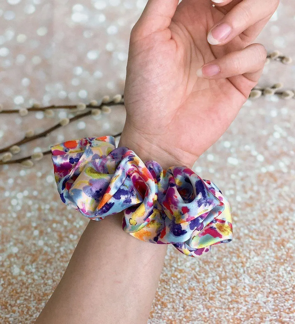 Large floral splash tie dye silky silk scrunchie Multiple - Image 3