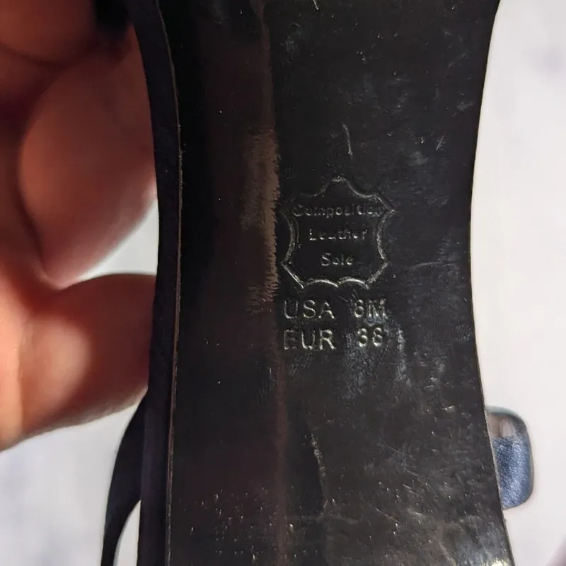 Vtg Y2K Nina Navy Blue Satin Rose Applique Slingback Stiletto Heel Sandals Sz 8 - Image 6