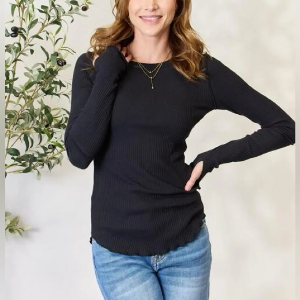 Culture Code Ribbed Long‎ Sleeve w/ Thumbholes Round Neck Tip Red Size M Size M - Image 9