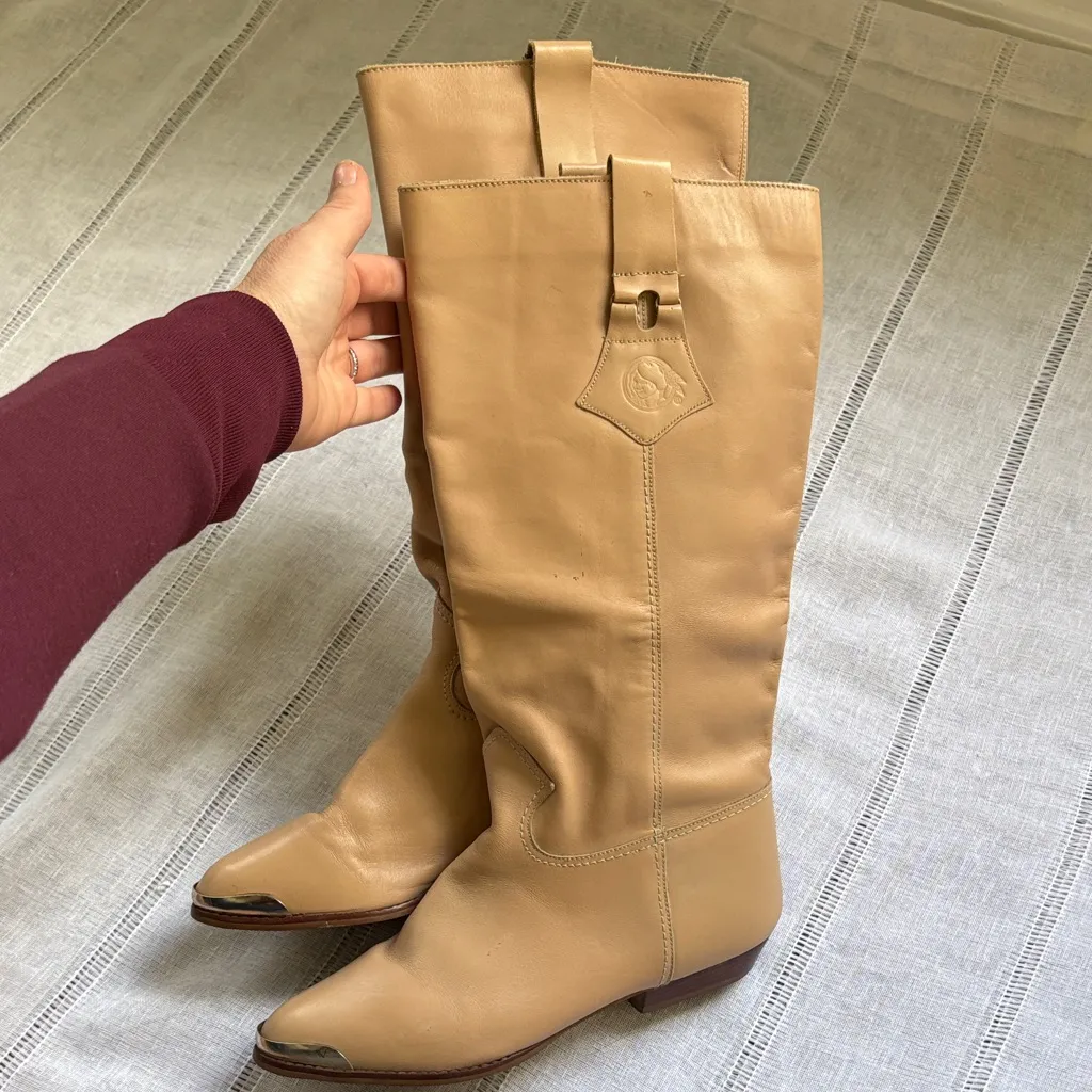 Vintage 70s/80s El Paso Taupe Cowboy Boots Tan Size 8 - Image 3
