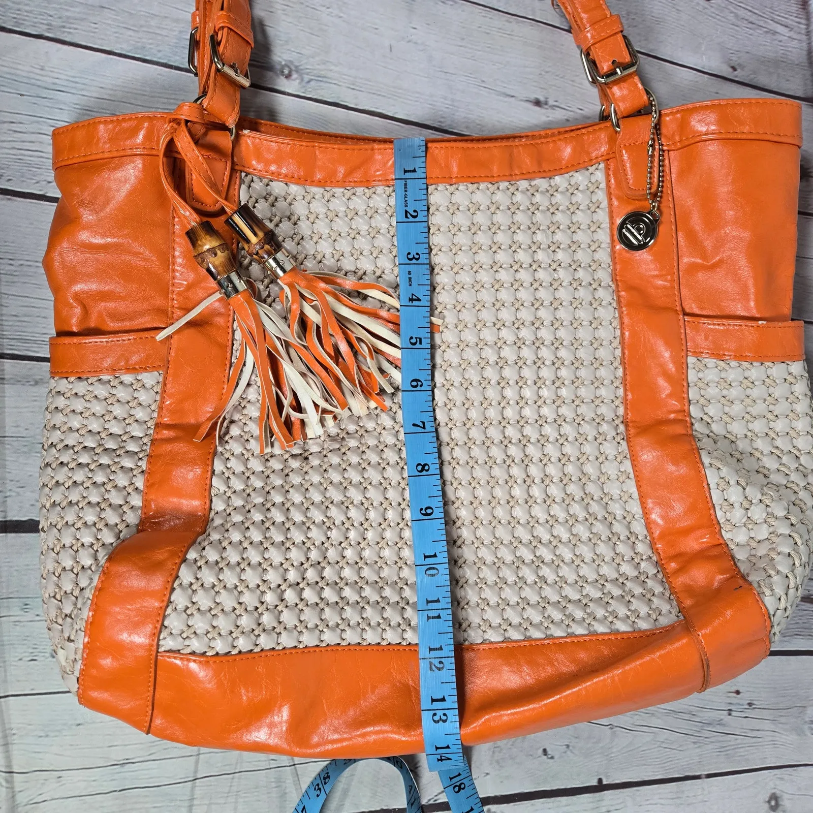 BIG BUDDHA‎ Orange Woven Leather Tassel Tote Bag - Image 14