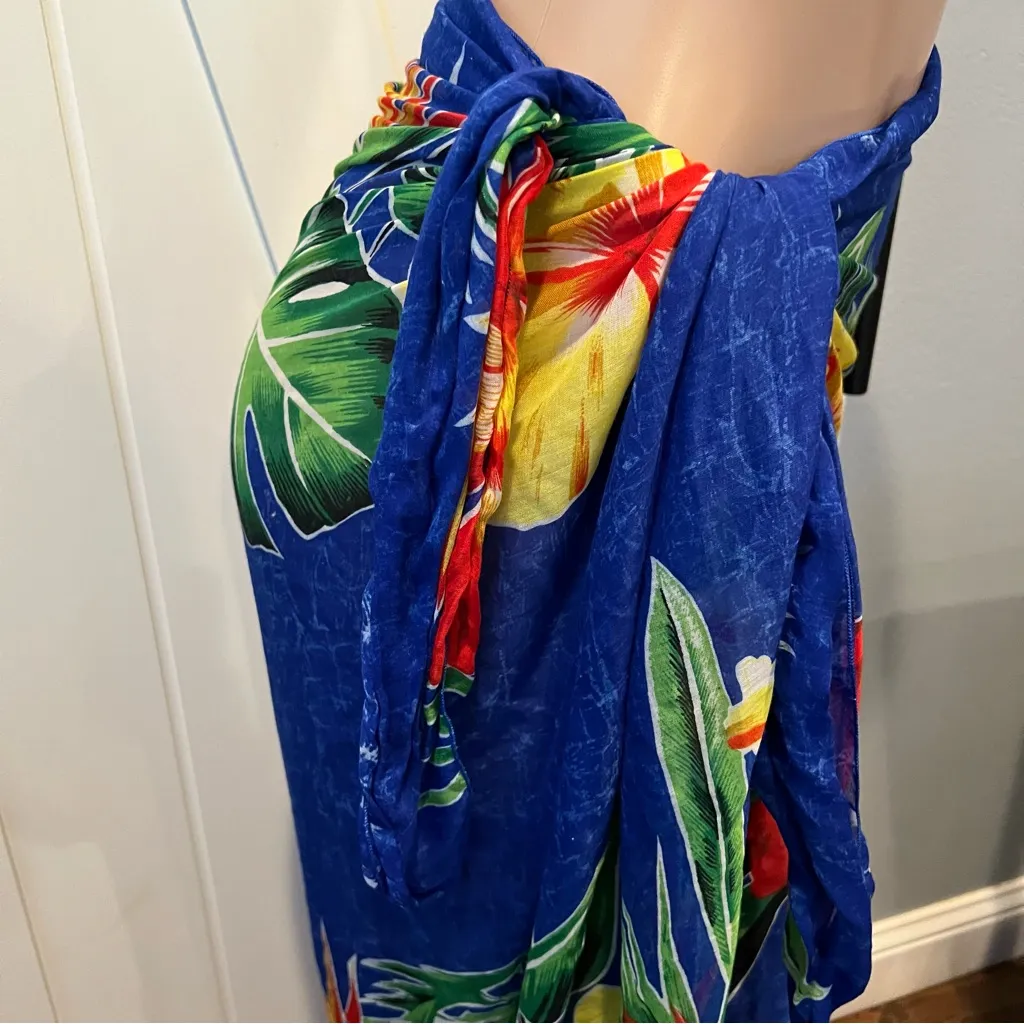 Rima Sarong one size beach wear wrap vacation tropical swim coverup bright scarf Blue - Image 11