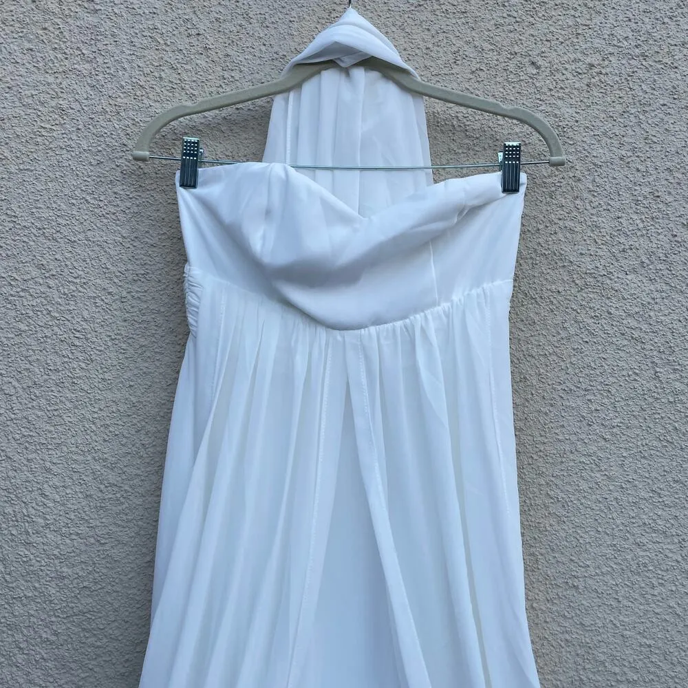 Lulu's Ivory Strapless Chiffon Wedding Dress S Ties Train - Image 3