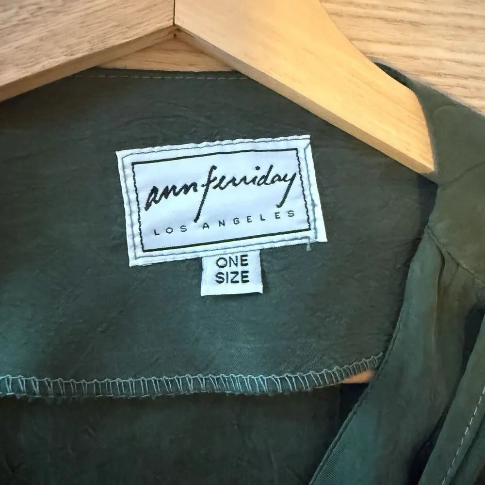 ann ferriday Vintage silk rare dark green olive blouse long sleeve one size Size undefined - Image 2