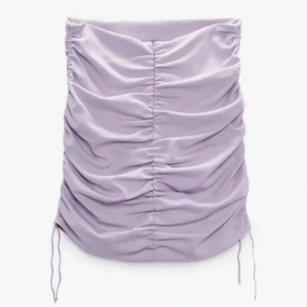 ZARA Pastel Mauve Ruched Mini Skirt size XS lavender purple - Image 4