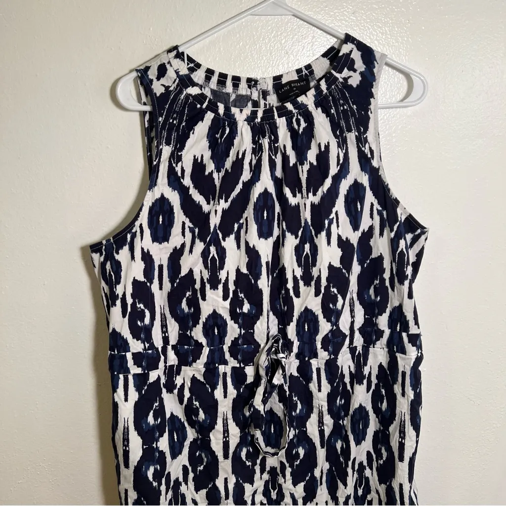 Lane Bryant Elastic-Neck Tie-Waist Midi Dress White Navy 16 - Image 5