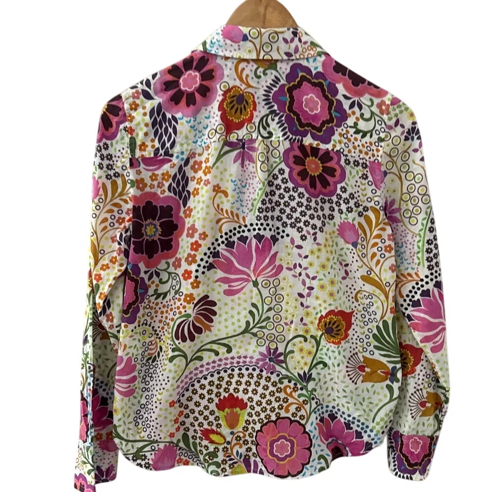 J.‎ Crew Ratti Retro Floral Popover Classic Fit  Shirt Rose Multi Size 2 - Image 6