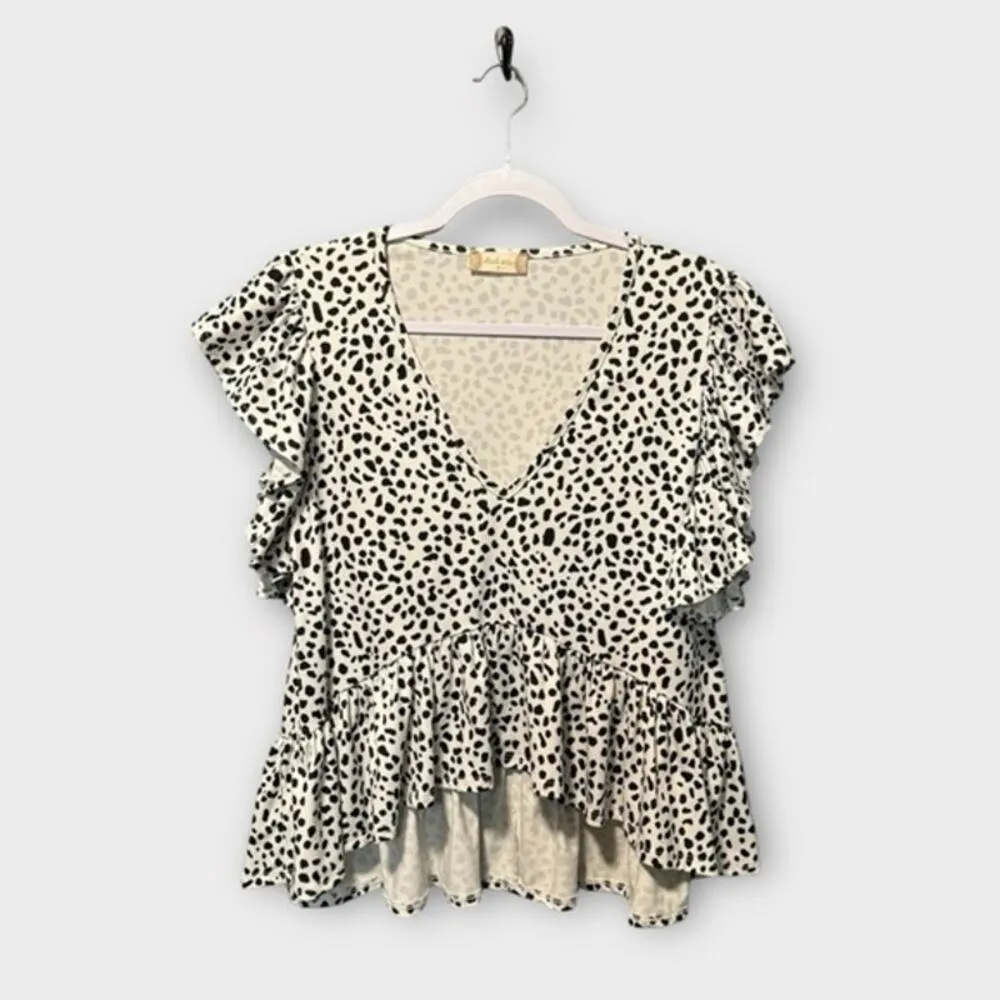 Altar’d State polka dot white ruffle crop top - Image 3