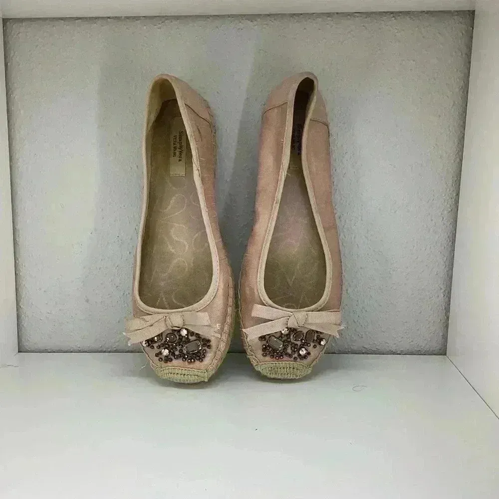 Simply Vera Wang Pink Beaded Embellished Slip On Espadrille Flats 7 - Image 2